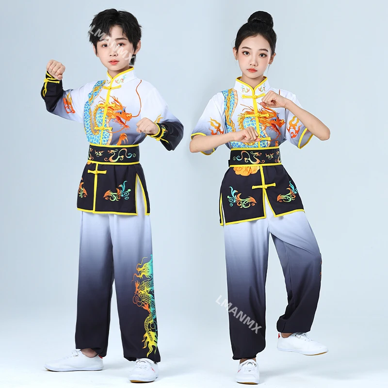 New gradient color Chinese style performance costume for children's martial arts, drumming costume, and dance