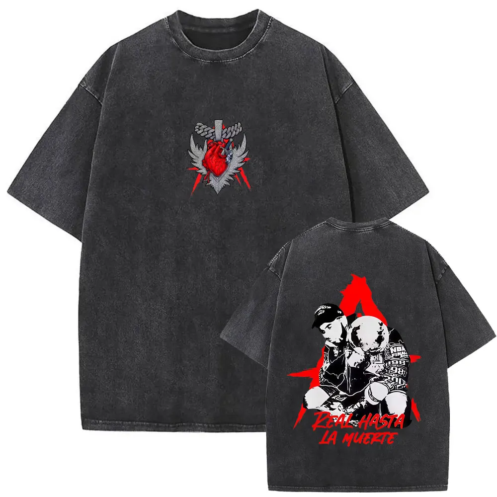Washed Vintage Rapper Anuel AA Rhlm 2 Tour T-shirt Men Women Hip Hop Fashion Pop Music T-shirts Men's Casual Oversized T Shirts