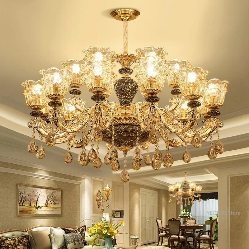 

GHJUYIOL European style living room, simple and atmospheric French style, light luxury bedroom, dining room, crystal chandelier