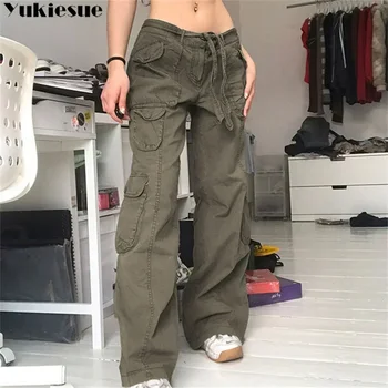 Pantalones Cargo con bolsillos Y2K para mujer, Pantalón recto Vintage Harajuku, de cintura baja, versátil, para verano, 2023