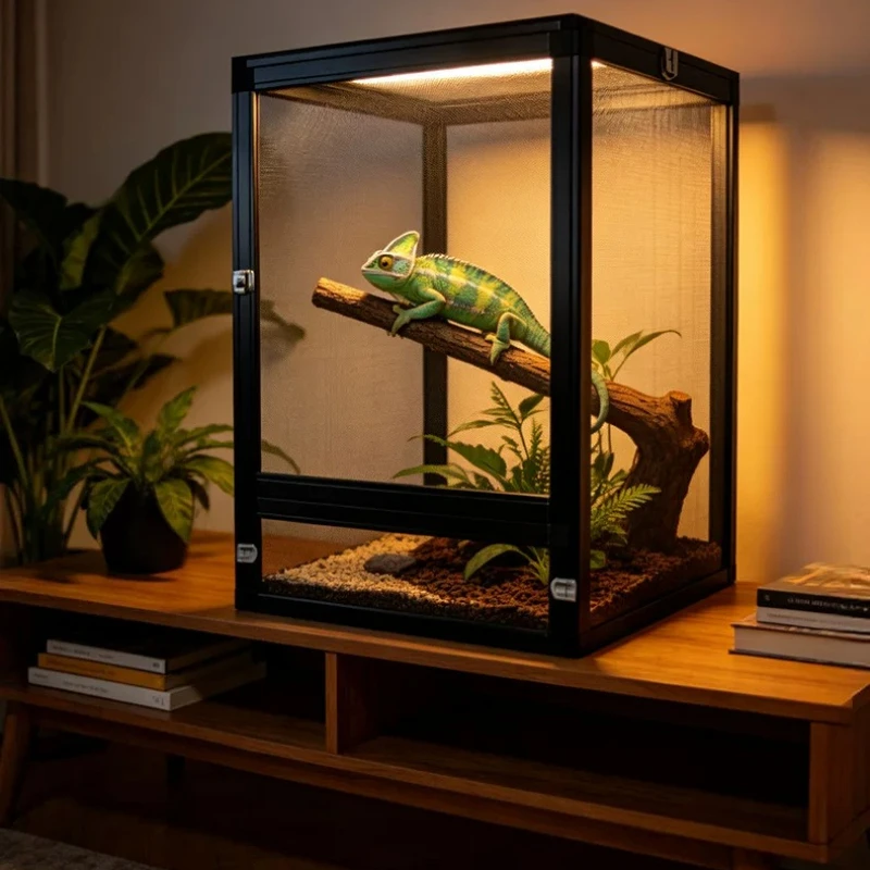 Ventilated Reptile Terrarium, Aluminum Alloy Screen Cage for Chameleon & Gecko, Durable Viewing Enclosure for Lizard & Frog