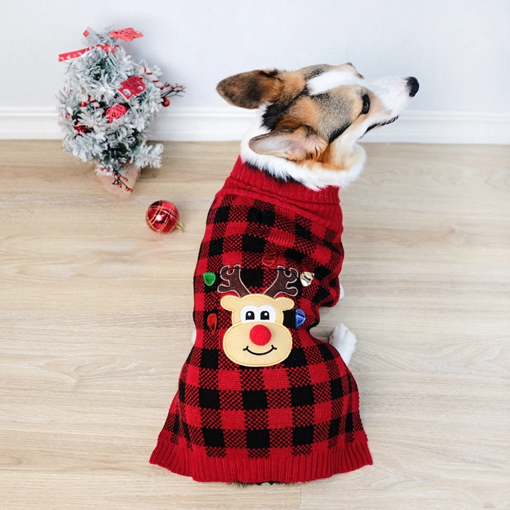 Dog Clothes Plaid Coat Pet Hoodie Pocket Sweaters Small Large Dogs Clothes Golden Retriever French Bulldog Pet Christmas Clothin