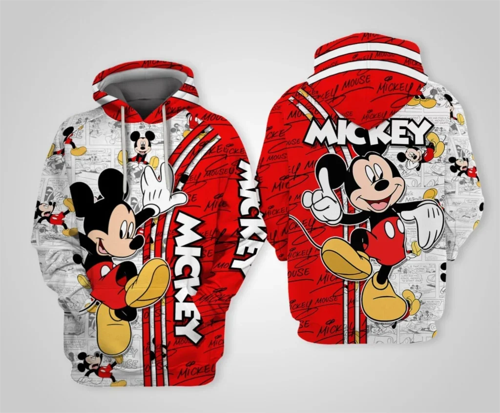 2024 New Disney Mickey Mouse Red 3D Men and Women Hoodie Fashion and Leisure Hoodie