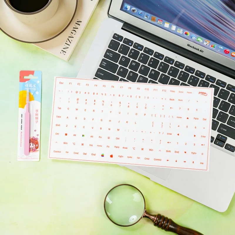 Full Keyboard (104 Keys) Comes with Tweezers, Film Removal to Retain Characters, Win+Mac Character Stickers, Desktop Computer and Laptop Key Stickers, Side-Engraved Stickers