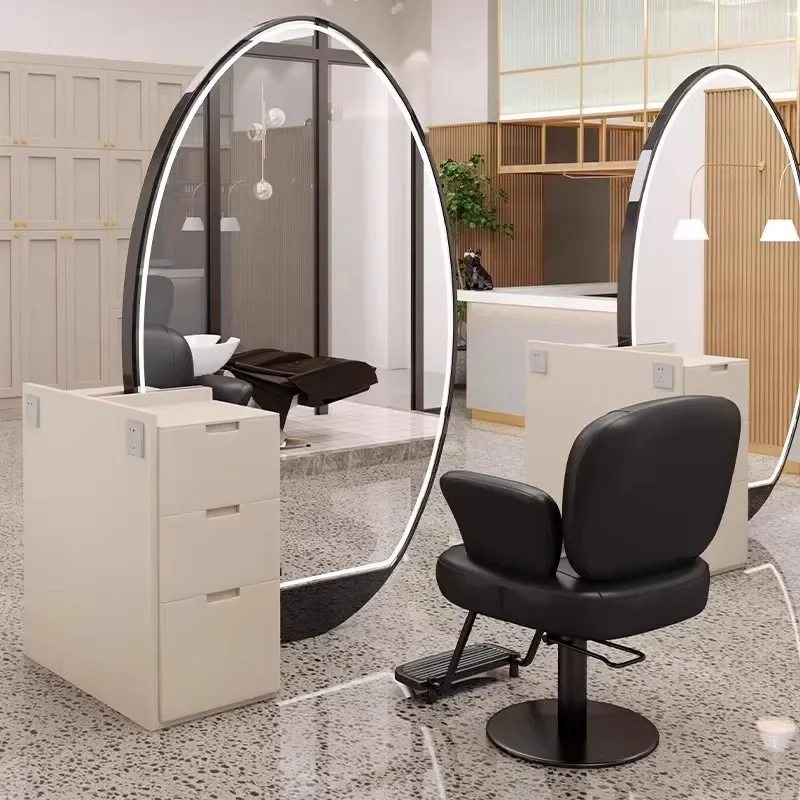 Mirror with lamp hairdressing mirror hair salon special dyeing and cutting stainless steel single Latest product