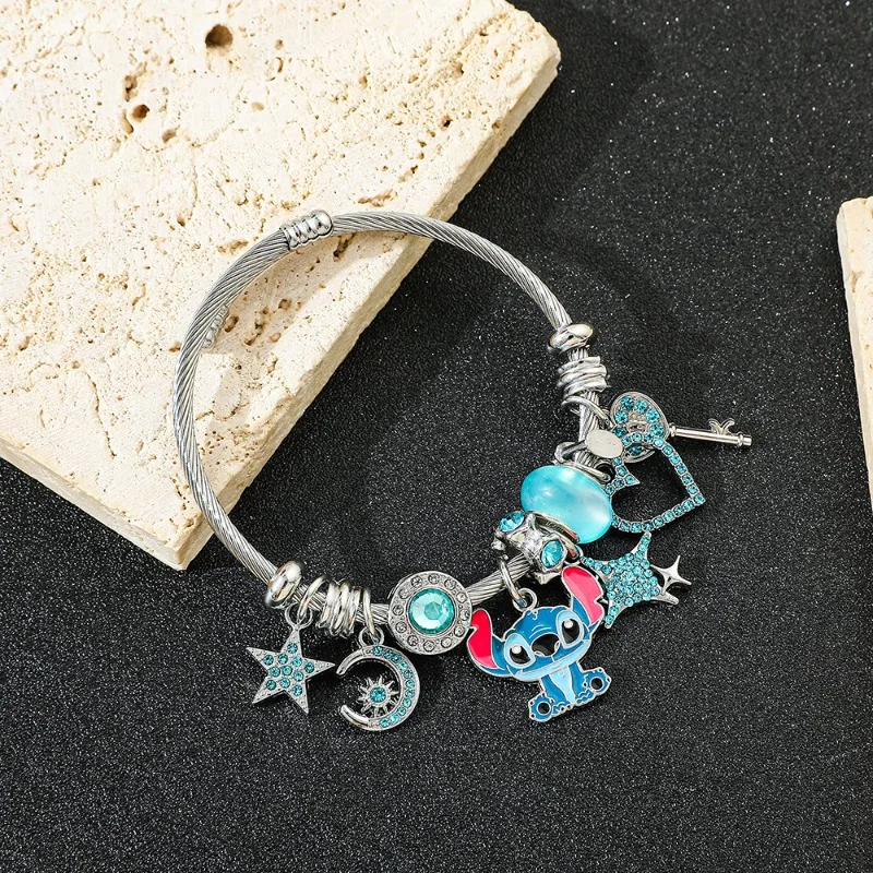 Disney Stitch Pandora Bracelet Fashion Personality Adjustable Opening Ladies Bracelet Jewelry Girlfriend Valentine Day Gifts