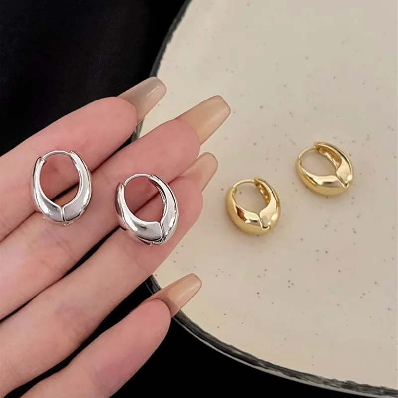 Stainless Steel Smooth Metal Chunky Hoop Earrings for Women Girls Fashion Round Circle Hoops Statement Earrings Punk Jewelry