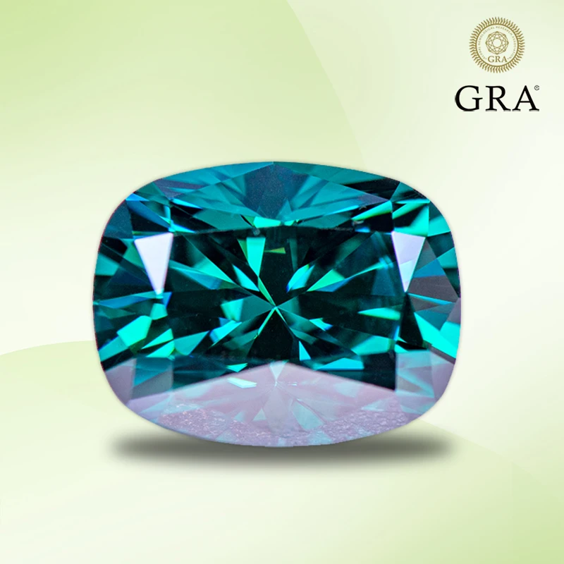 

Moissanite Stone Emerald Green Primary Color Rectangle Cushion Cut stones for Diy Charms Jewelry Making with GRA Certificate