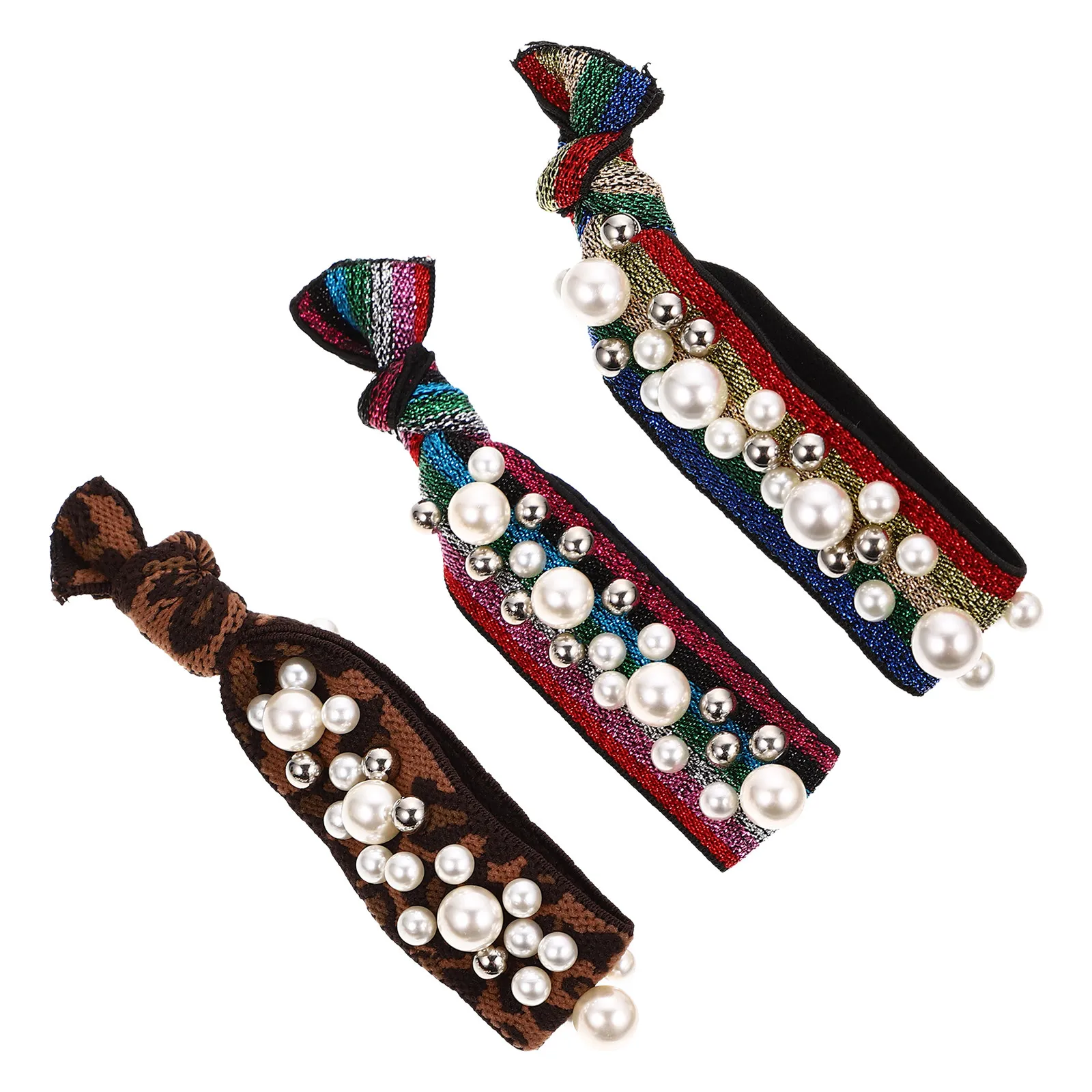 

Набор из 3 резинок для волос с жемчугом и леопардовым принтом, эластичные резинки для хвоста, стильные аксессуары для девочек и женщин, повседневные украшения для волос