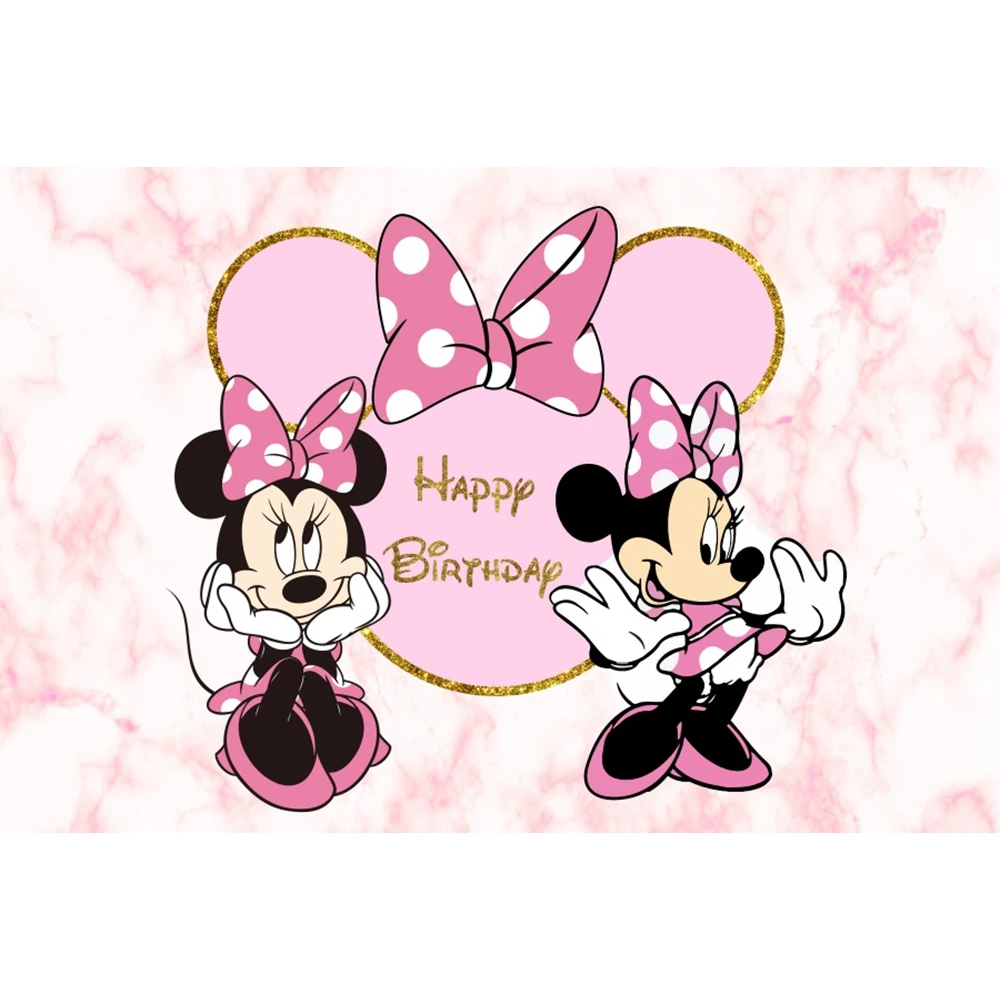 Fondo de dibujos animados de Disney para niñas, pajarita de género rosa de Minnie y Mickey Mouse, pancarta personalizada para fiesta de cumpleaños y