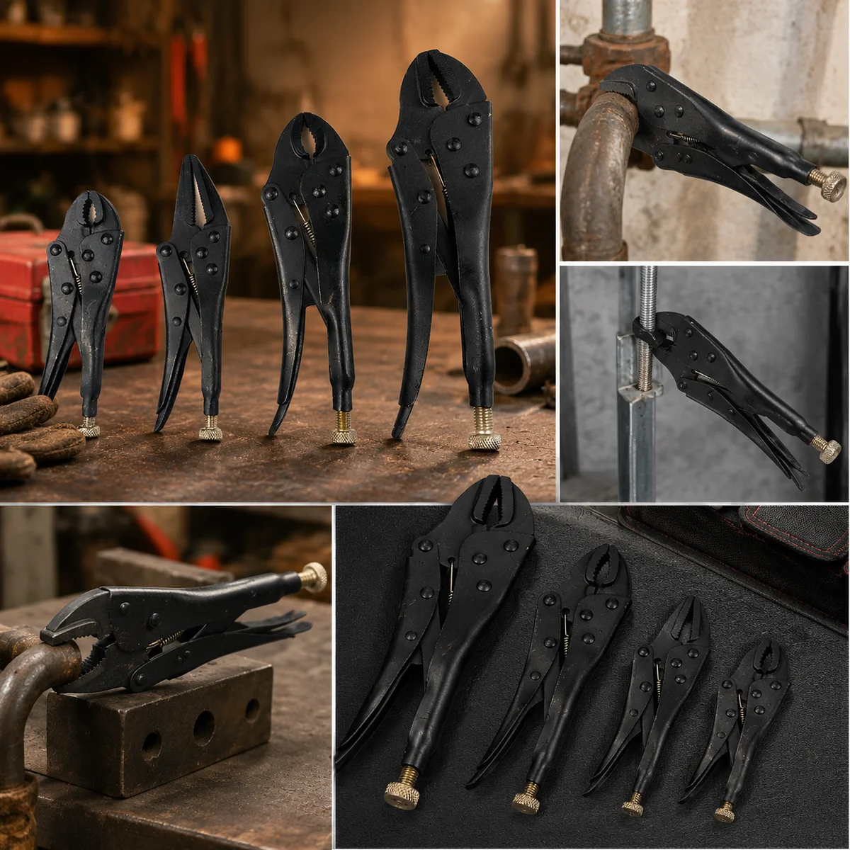 4-Piece Locking Pliers Set, Heavy-Duty Adjustable Self-Locking Clamp Pliers for Pipe, Welding and Workshop Use