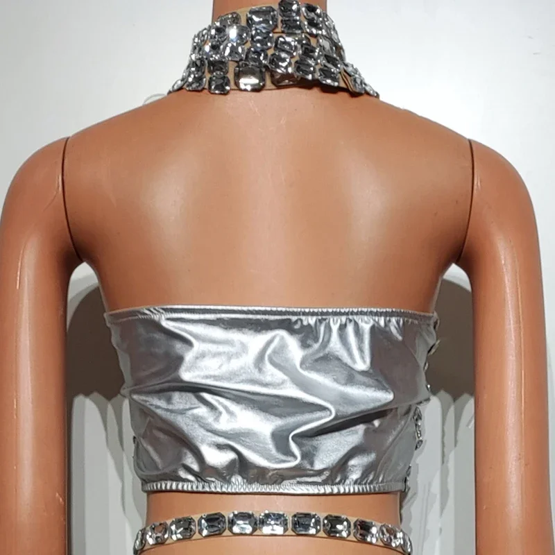 Volledige Grote Steentjes Top Sexy Uitsparing Jazz Tops Vrouwen Pole Dance Outfit Zanger Dj DS Gogo Dans Kostuums Stadium Solo Wear XS7538