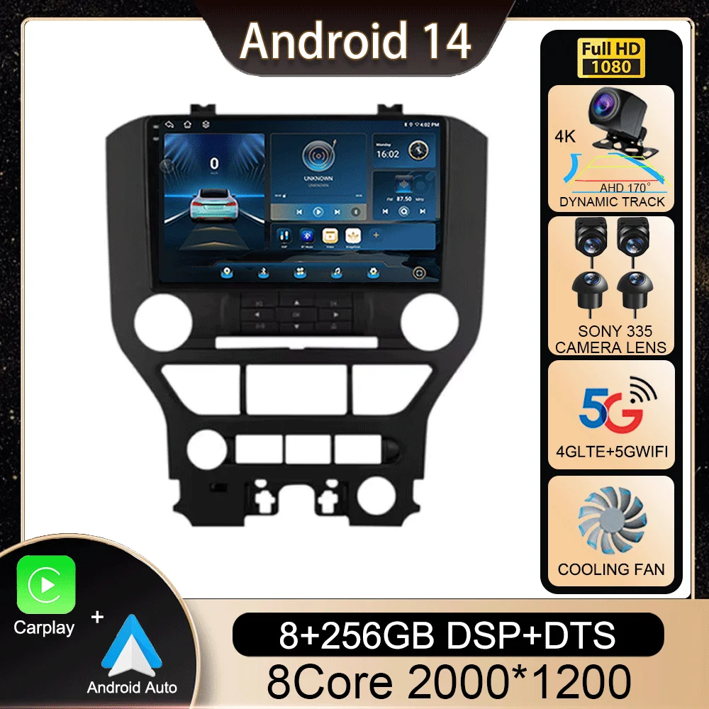 Stereo For Ford Mustang 6 VI S550 2014 - 2021 Auto Multimedia Android 14 Car Radio Video Player Navigation GPS Mirror NO DVD