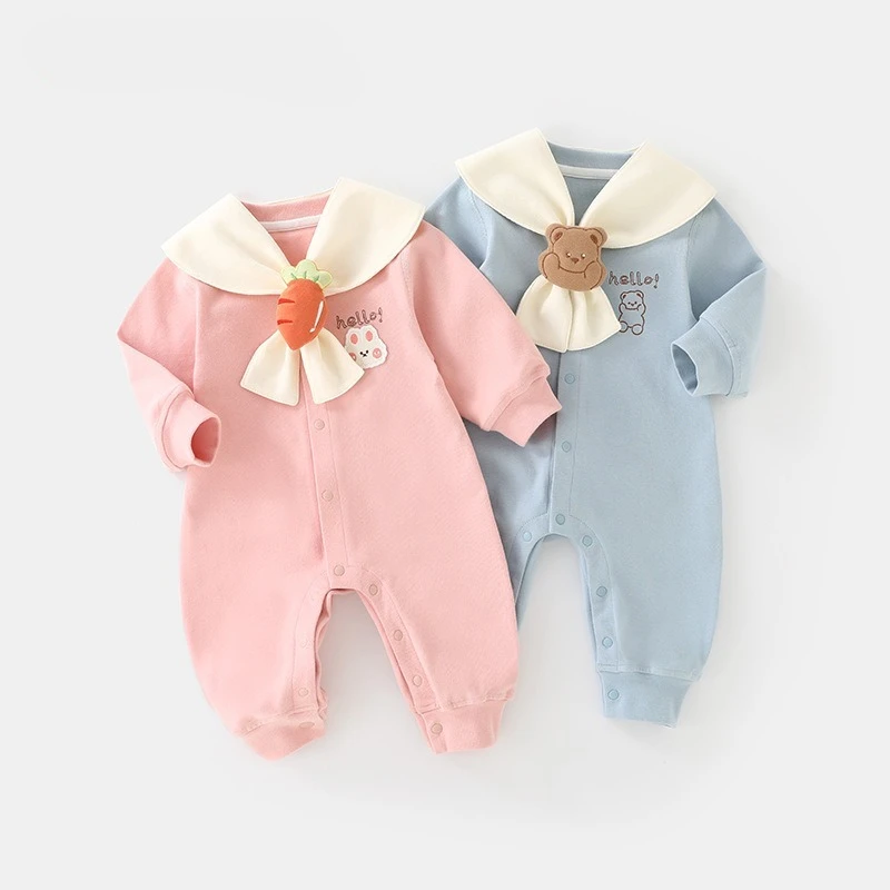

Spring Autumn Navy Collar Long Sleeve Romper - Baby Boy & Girl Infant Outerwear Bodysuit