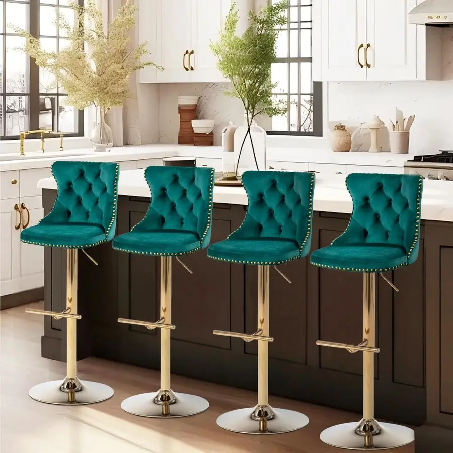 

Bar Stool Set of 4, Adjustable Swivel Bar Stools with Gold Plated Metal Leg, Counter Height Chair for Kitchen, Bar, Dining Room