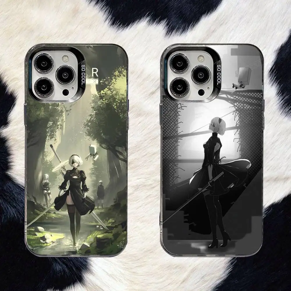 

N-Nier Automata 2B Game Phone Case For iPhone 16,15,14,13,12,11,8,7,Pro,Max,Plus,Mini,XS,SE Anti Fall Black Matte Hard