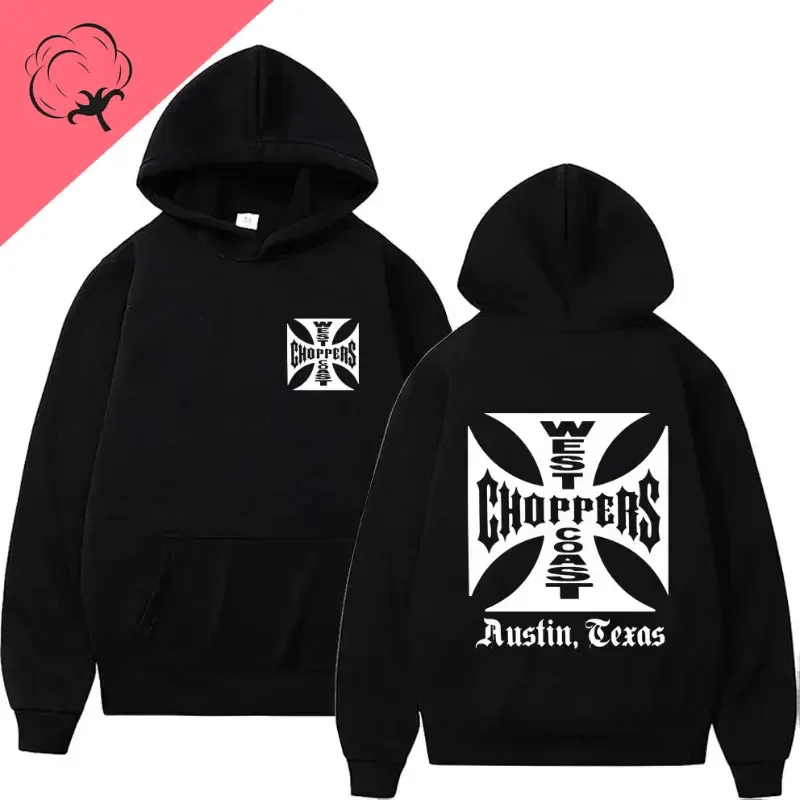 West Coast Iron Cross Choppers Logo Hooded Men's Black Fashion Cool Sweatshirt Unisex fashion Fleece Oversized Hoodie Streetwear