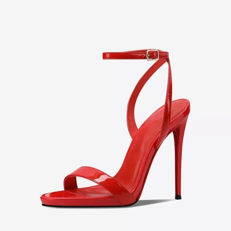 Patent Leather Rhinestone Open-toed Sandals Thin Heel Banquet Super High Heel Sandals Women