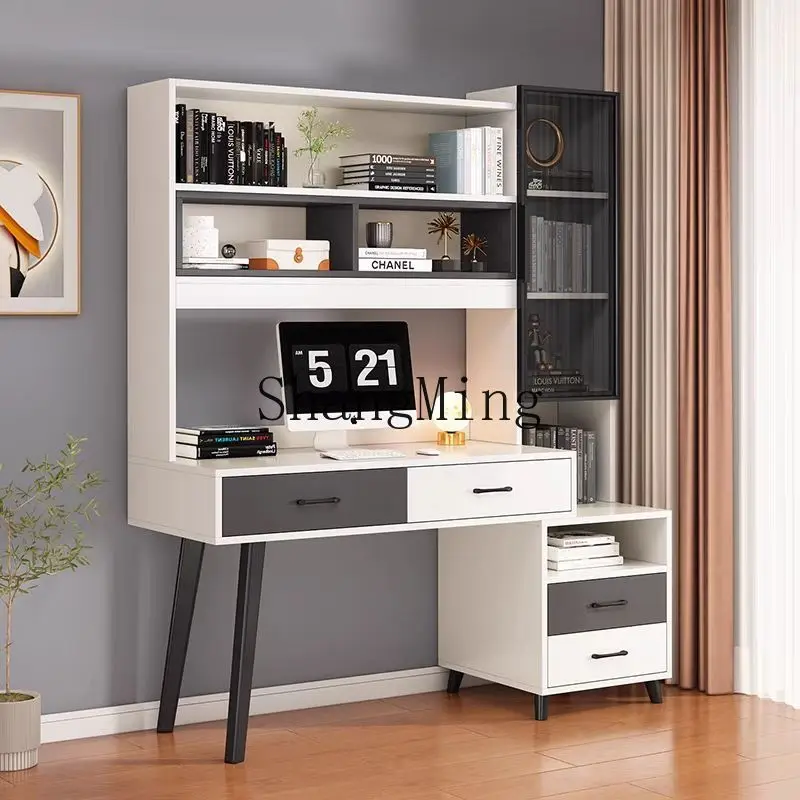 

FG Light Luxury Solid Wood Desk Bookshelf Integrated Desktop Computer Desk Home Bedroom Study Writing Office Desk