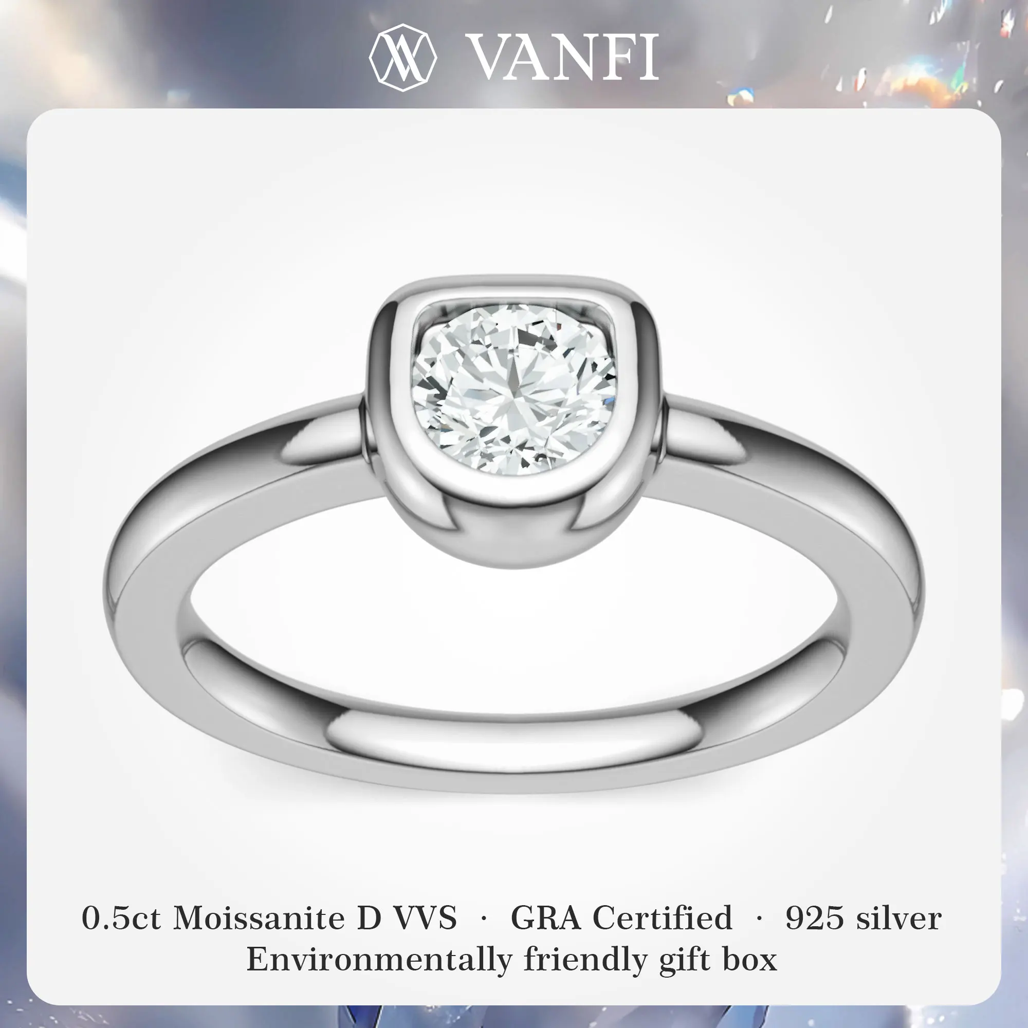 

Кольцо Kfvanfi с сертифицированным муассанитом 0,5 карата для женщин, из стерлингового серебра 925 пробы с покрытием из белого золота, дизайнерское обручальное/банкетное кольцо, ювелирное украшение