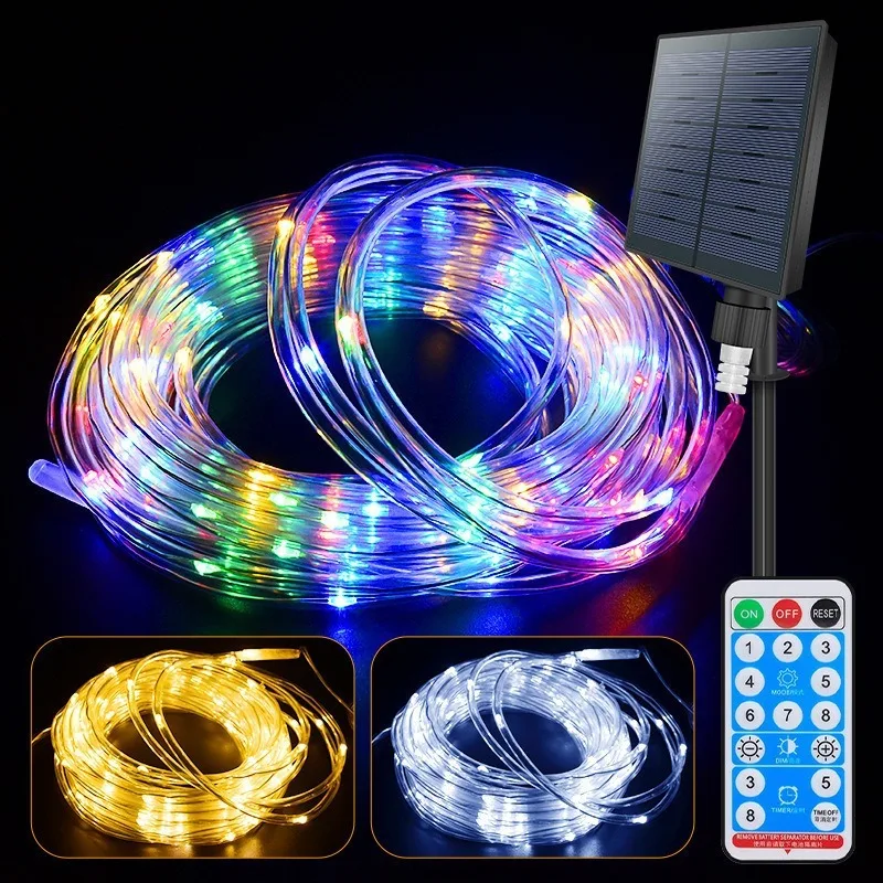 LED Solar Fairy String Light Rainbow Copper Tube Light 8-Mode Outdoor Waterproof Courtyard Garden Christmas Tree Decor Light