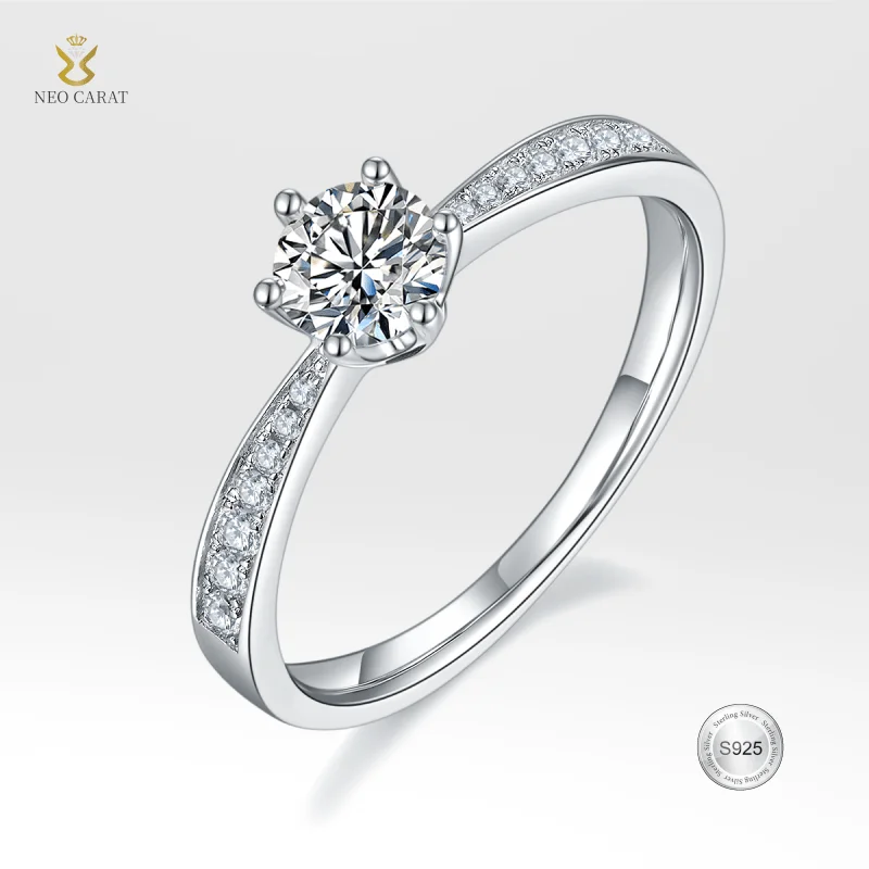 

Кольцо NEO CARAT с муассанитом 0,5 карата для женщин, классическое 6-зубчатое кольцо из стерлингового серебра S925, белое золото 18 карат, свадебный подарок