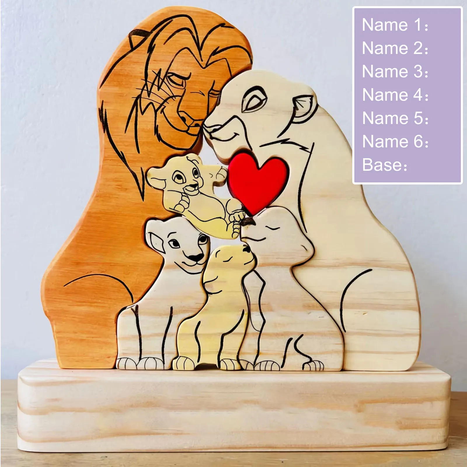 Rompecabezas de la familia de leones de madera personalizado, nombres personalizados, Idea de regalo perfecta para parejas, padres, amigos, cumpleaños, bodas, decoración del hogar