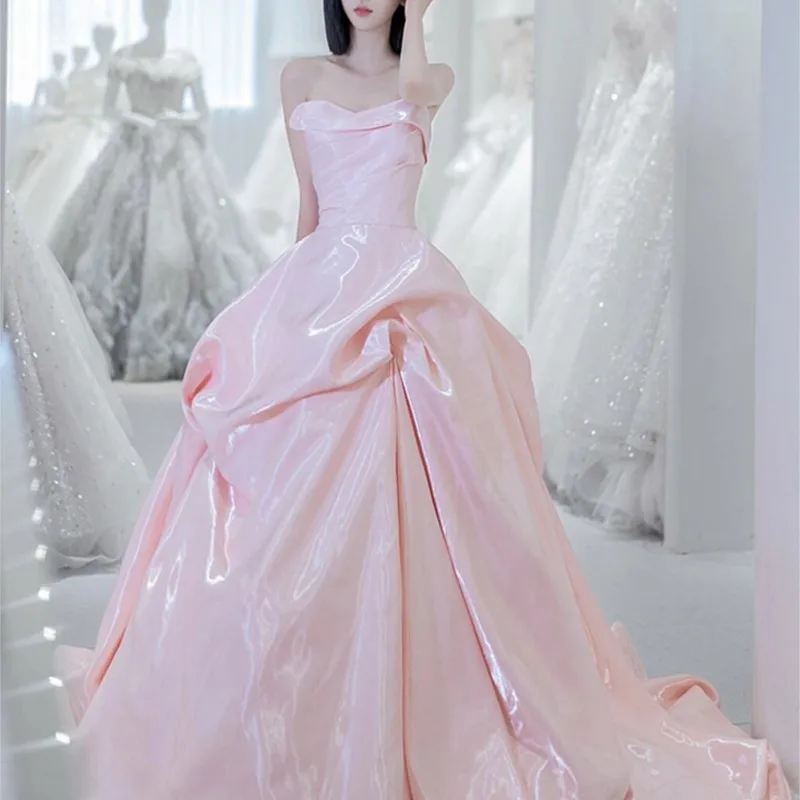 

Pink top sumptuous Satin birthday Quinceanera Host banquet pommel dress