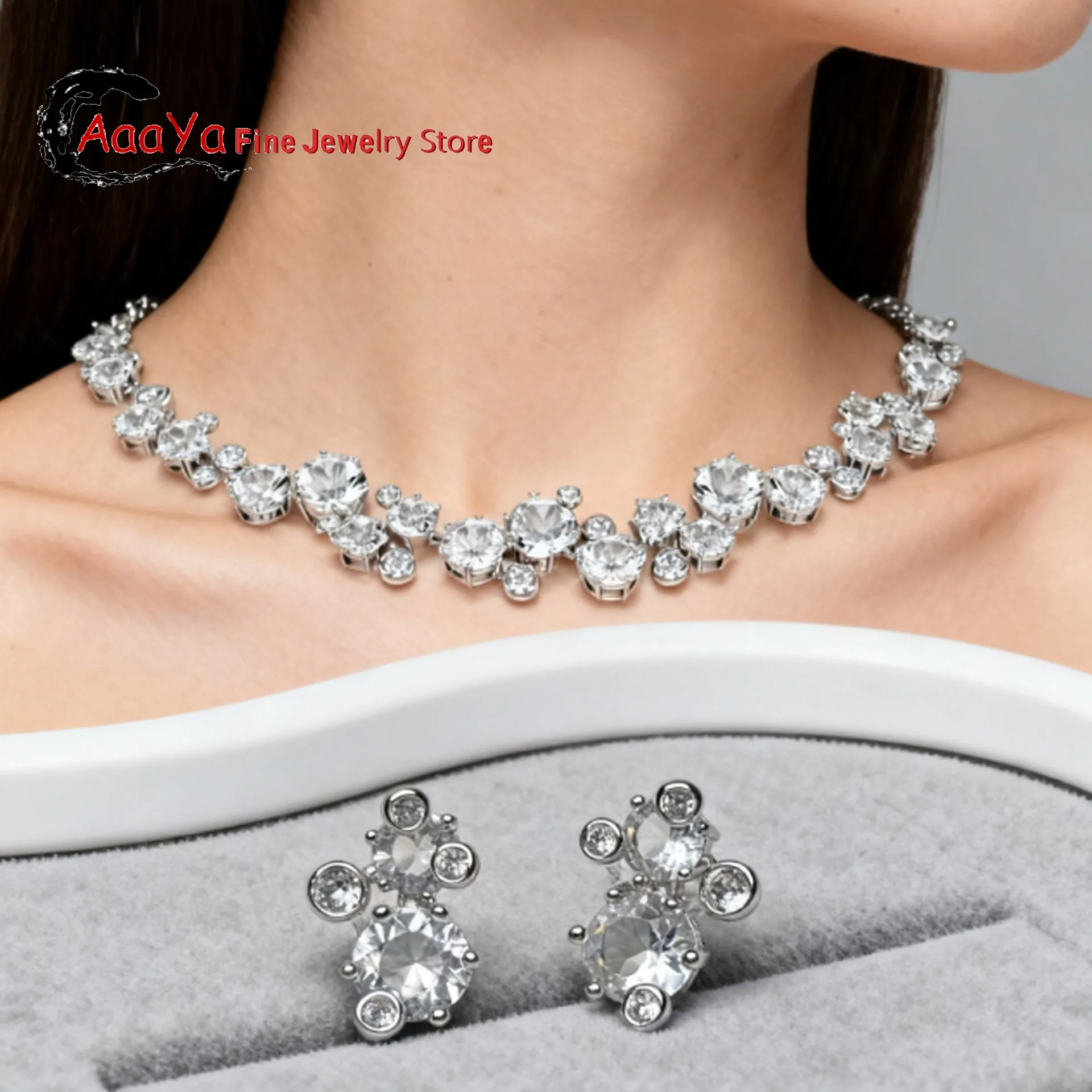 

Оригинальный шарм, серьги с кристаллами круглой огранки, ожерелье, комплект ювелирных изделий, женский браслет из нержавеющей стали, романтический подарок