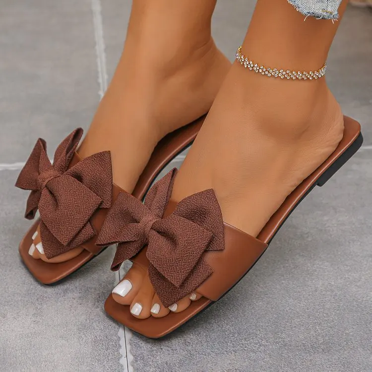 Damen-Flachschuhe, flache, lässige Strandpantoffeln, Sommermode, Schleifen-Sandalen, leichte Outdoor-Schuhe für Damen, Slides für Damen – Detail 2