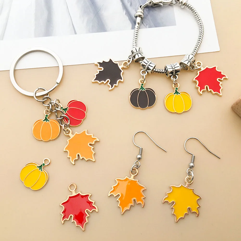 

40 Pcs Pumpkin Head Maple Leaf Pendant Charms Metal Jewelry Making Accessories Bulk Pack Black Red Yellow Colors