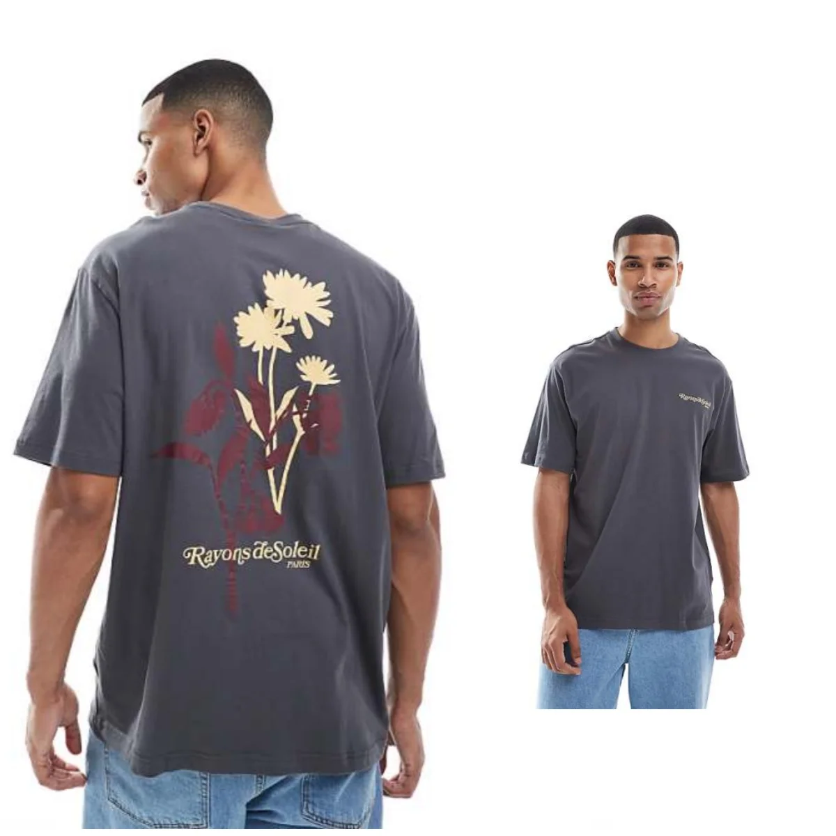Oversize T-shirt with Floral Back Print High-end Luxury Unisex Style Both of Men and Women