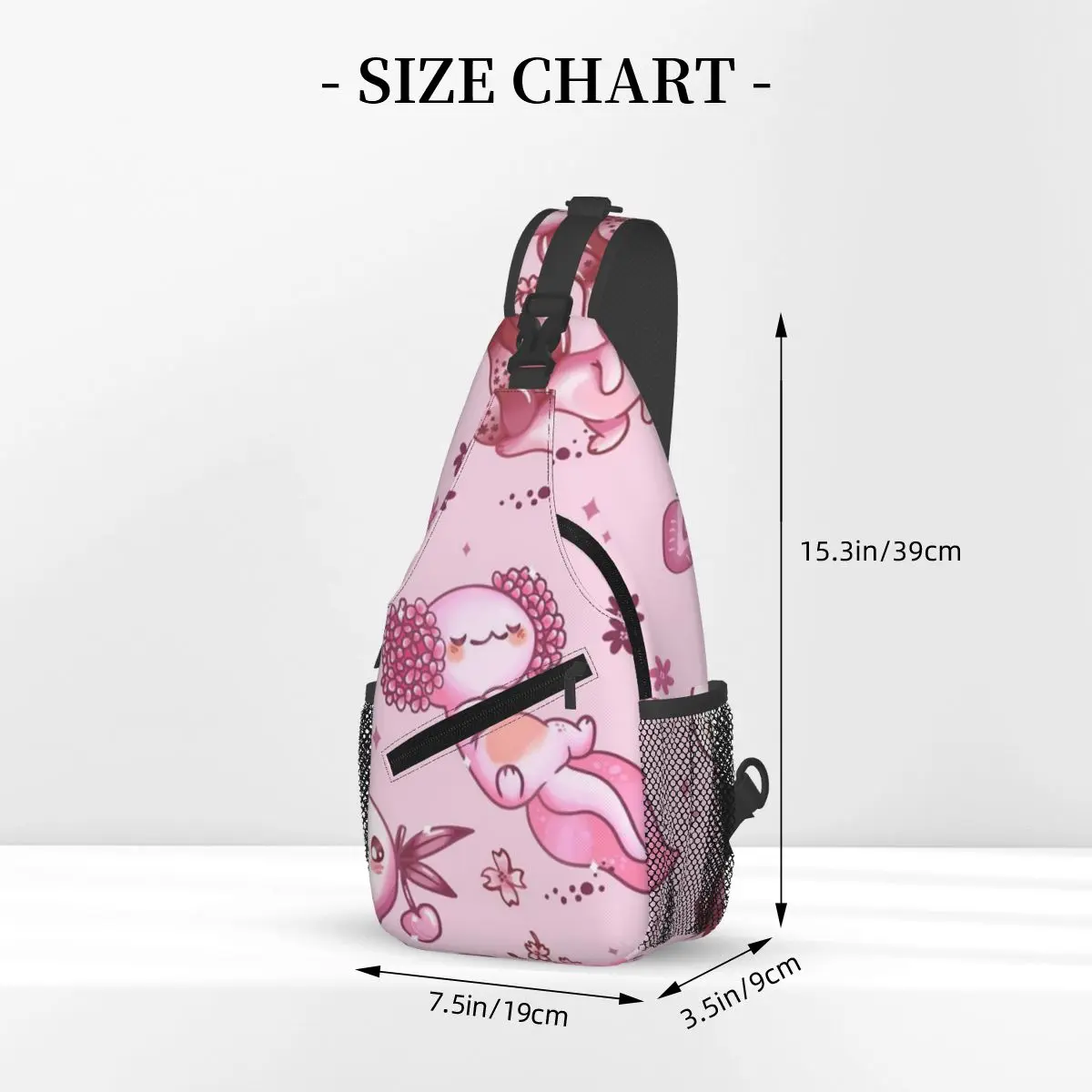 Kawaii Axolotl Pattern Chest Bag Men Sling Crossbody Backpack Chest Bag Traveling Hiking Daypack Shoulder Bag