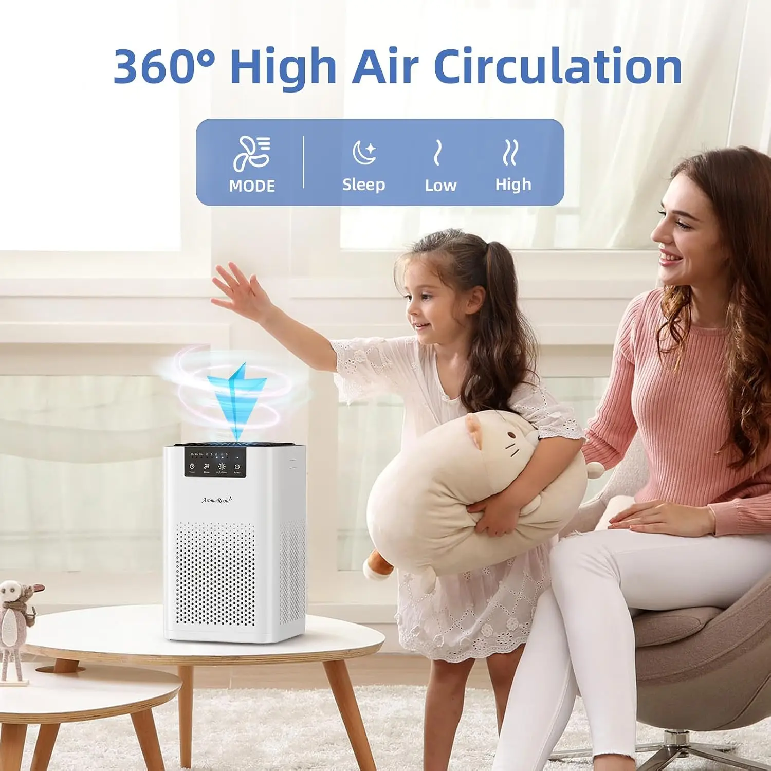 Air Purifiers For Bedroom, AP102-White, 2Packs, Dorm, Apartment | Quiet 360° Airflow Air Cleaner 3-in-1 Filter For Office