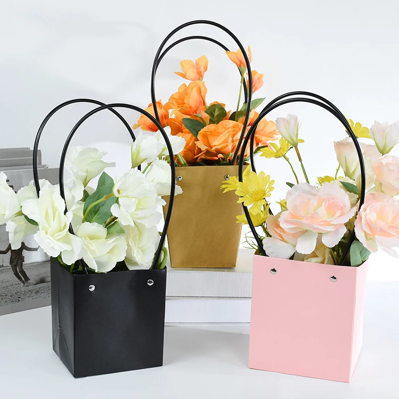 1Pc Portable Flower Box Paper Handy Gift Bag With Handhold Wedding Rose Party Gift Box Candy Cake Packaging Bag Box for Birthday