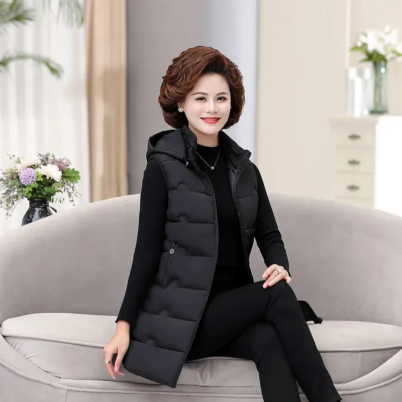 Vests Winter Jacket Women 2026 New Sleeveless Vests Hooded Padded Jacket Long Coats Korean Fashion Waistcoat Female