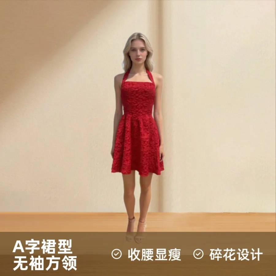 

【New style】European and American - e-commerce 2026 summer girly style fresh waist and slimming fashion floral strap dress