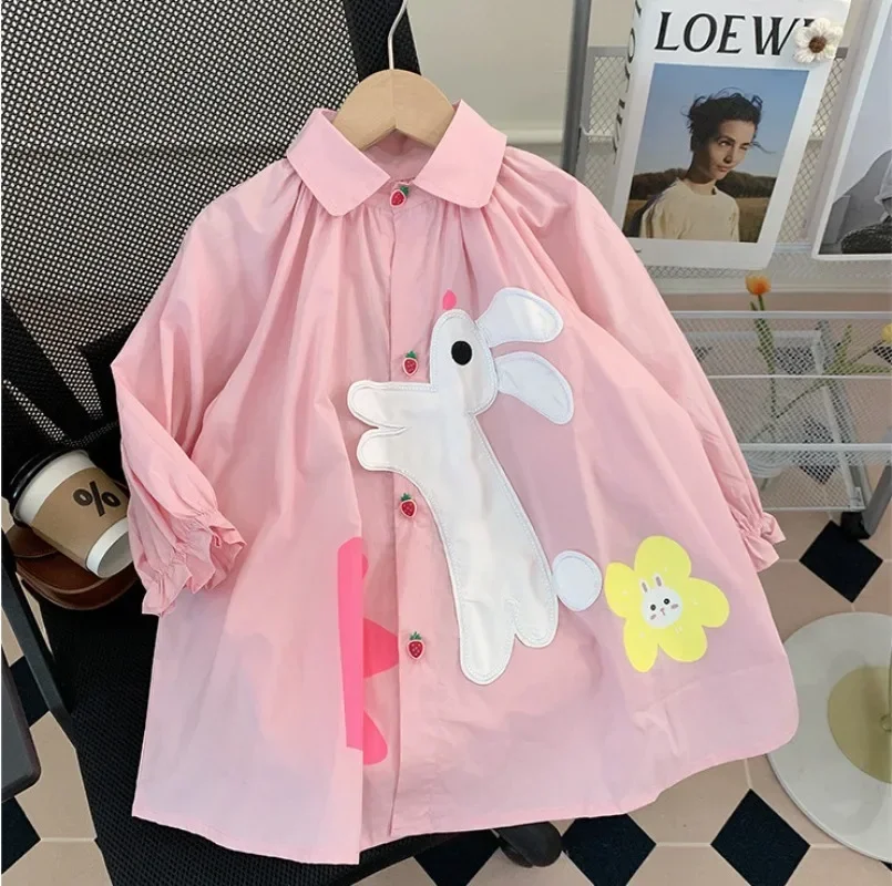 2023 One Piece Shirt Cartoon Loose Soft Rabbit Fashion All-match Vacation Outdoor Turn-dow Collar Spring Autumn