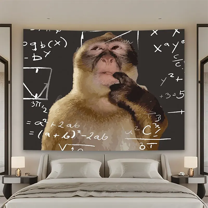 Giant Chalkboard Tapestry Art Funny Monkey Math Equations Science Decor Classroom Wall Hanging 150x300cm Academic Gift