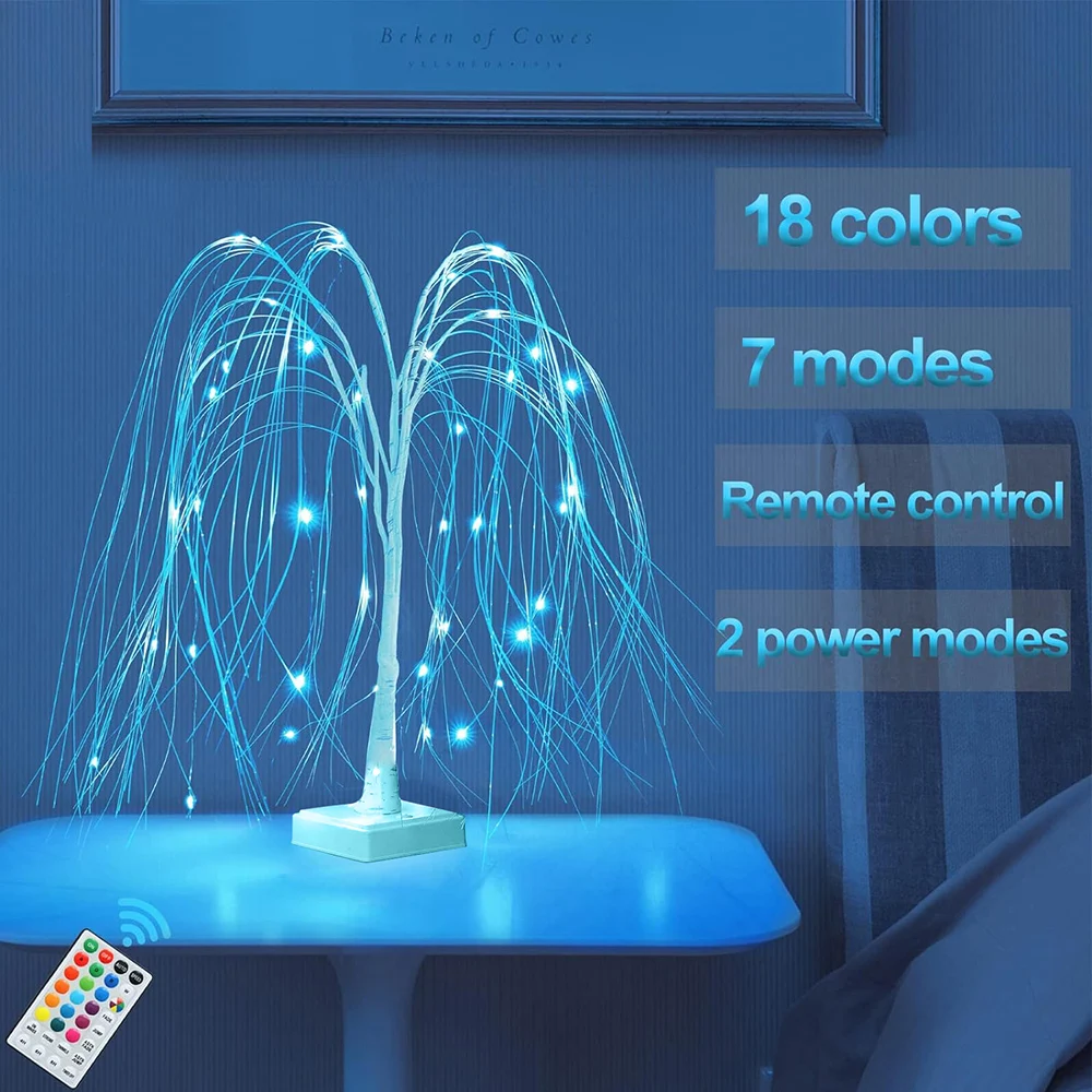 Remote LED Tabletop Artificial White Tree with Fairy Lights Color Changing Bonsai Weeping Willow Lit Tree Christmas Party Decor