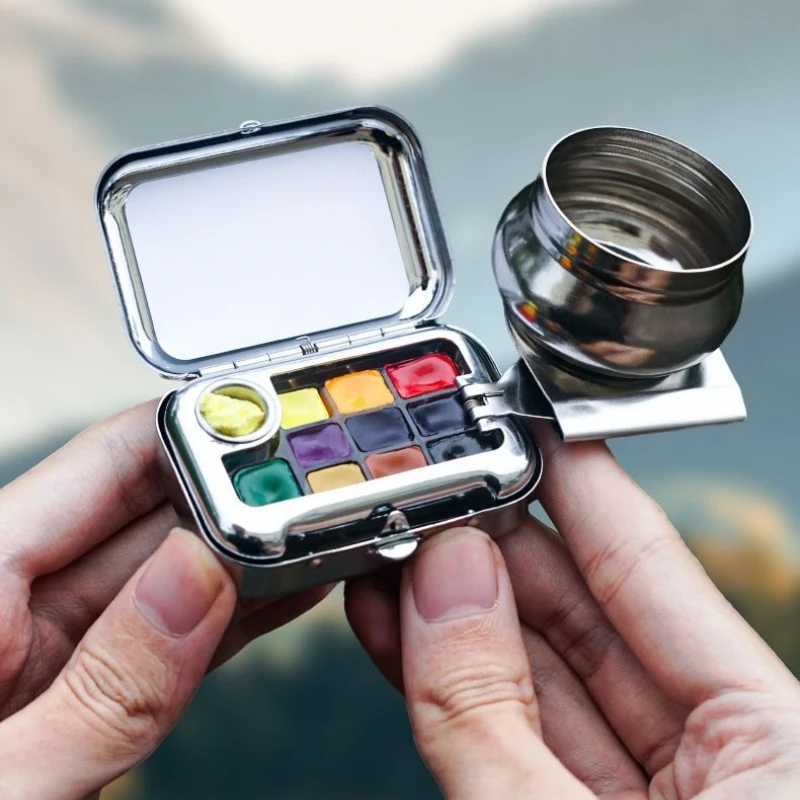 Mini Travel Watercolor Paint Set 10 Colors Portable Watercolor Pigment Box Sketch Drawing Water Color Kit Artist Art Supplies