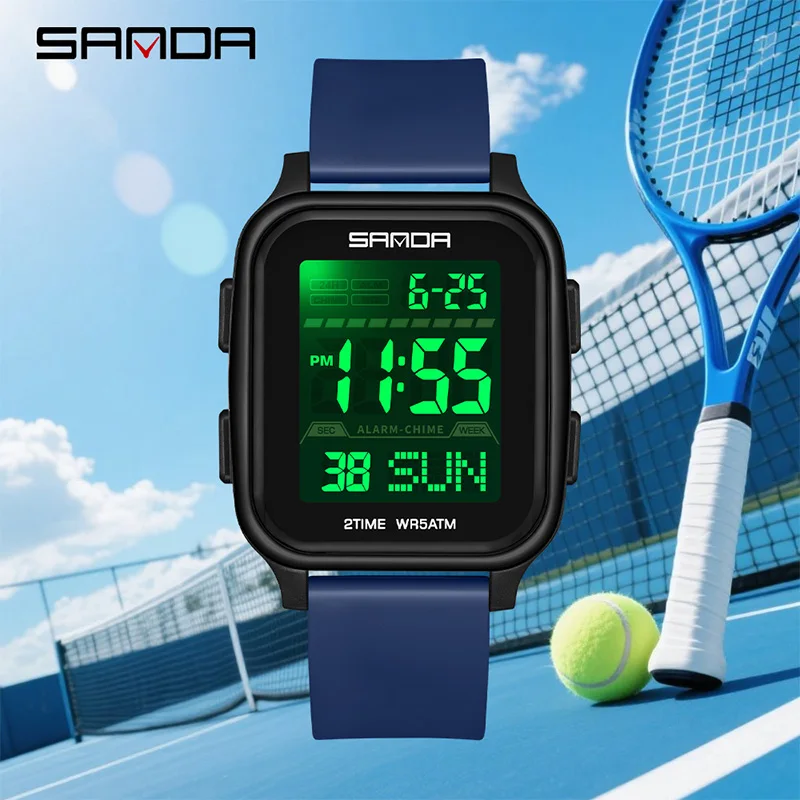 SANDA 2211 جديد مربع ساعة رجالي في الهواء الطلق مضيئة مقاوم للماء متعددة الوظائف الرياضة الطلب الكبير ساعة إلكترونية reloj hombre