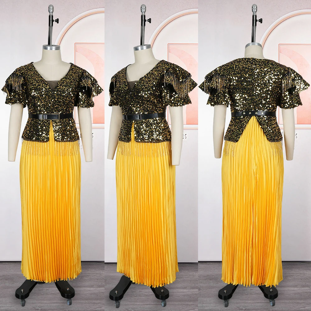 여성용 파티 이브닝 드레스 아프리카 다시키 스팽글 의류 생일 웨딩 게스트 드레스 기념일 정장 맥시 로브 2025