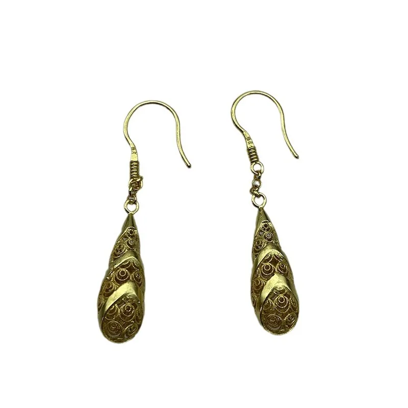 Palace Style, Ancient Methods, Handmade Carving, Hollow Out, Silver Plated Gold Plated Women's Earrings, Vintage Jewelry Gifts