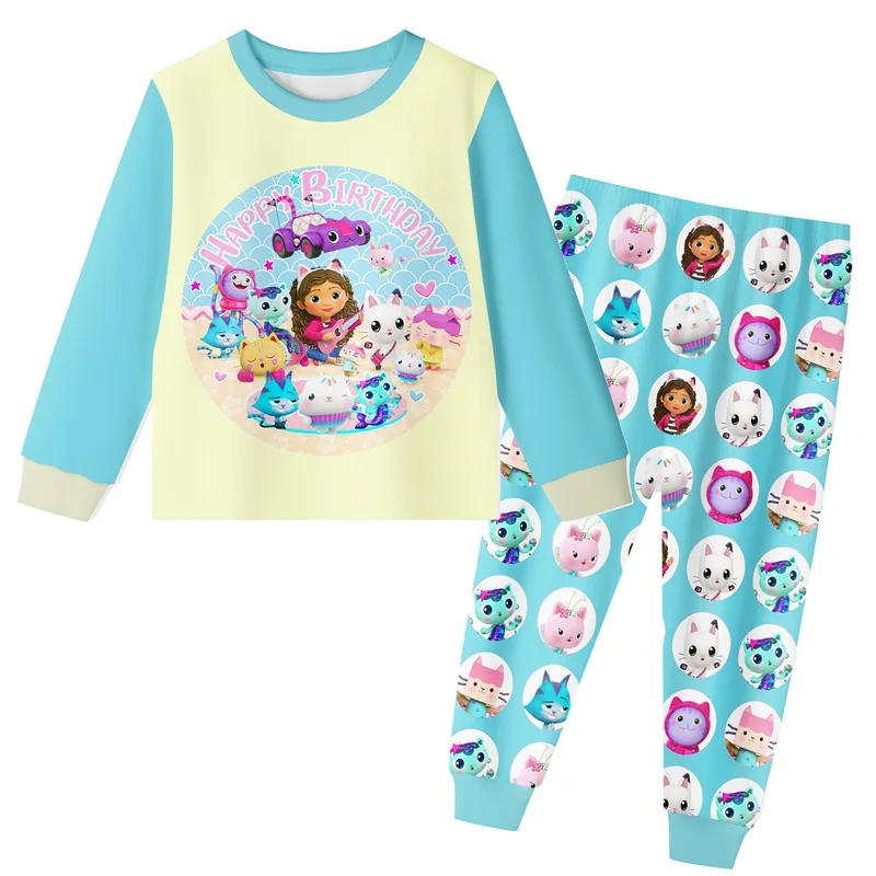 Kids Gabbys Dollhouse Costume Cartoon Pyjama Baby Girls Long Sleeve T Shirt Pants 2pcs Sets Boys And Girls Casual Sleepwear