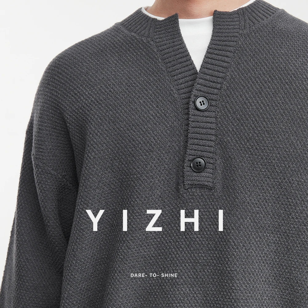 Fashion Men's Faux Two-Piece Knit Sweater with V-Neck and Button Design 2025 Winter New Versatile Top Pullover