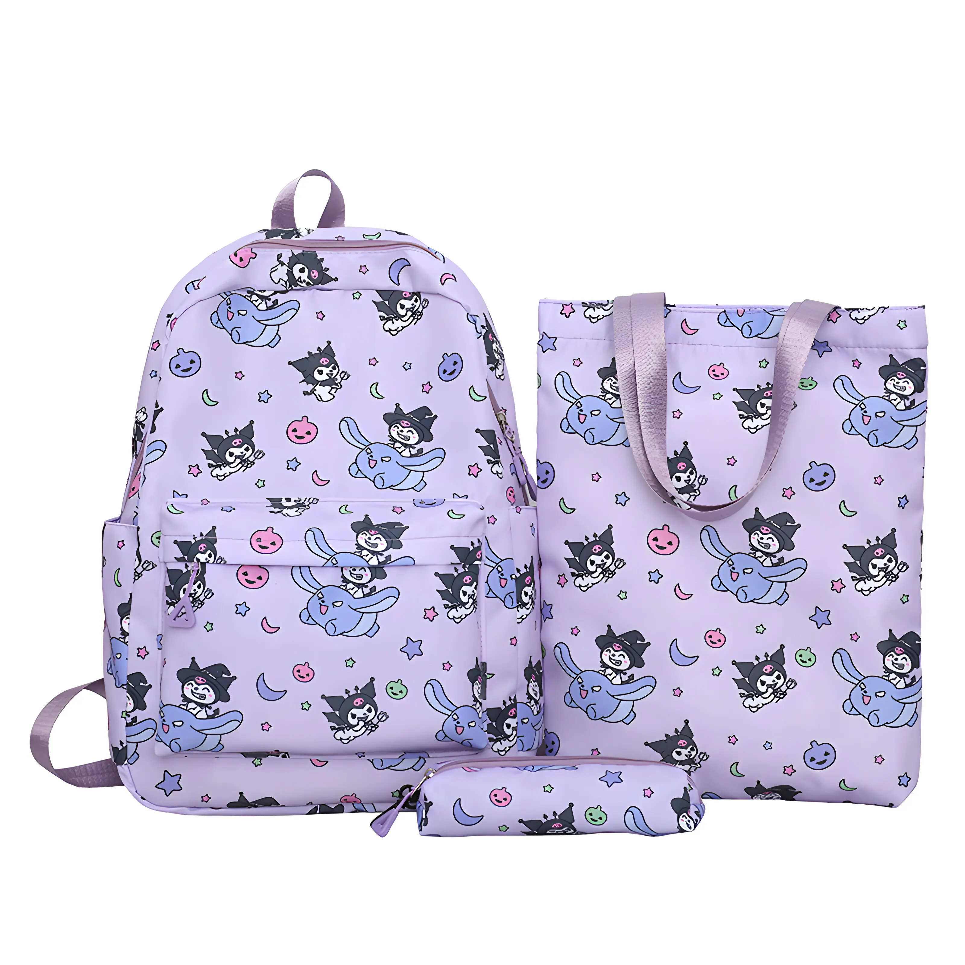 3pcs Hello Kitty Sanrio Backpack Set, Kuromi Tote Shoulder Handbag, Casual Outdoor Daypack with Pencil Bag