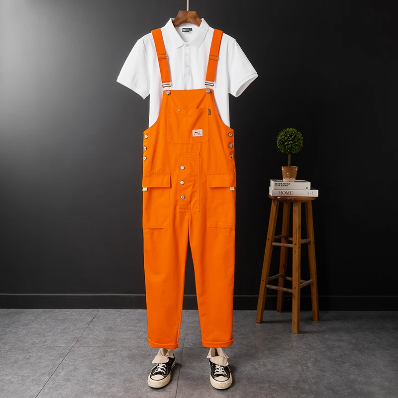 Couples Casual Pants Work Uniform Overalls Men's Performance Candy Color Suspenders Pink Belted Long Trousers Loose Fit