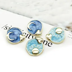 Creative Pearl Brilliance Oil Blue Love Moon Sun Metal Button Sewing Coat Sweater Knitted Shirt 10PCS Decorative Button