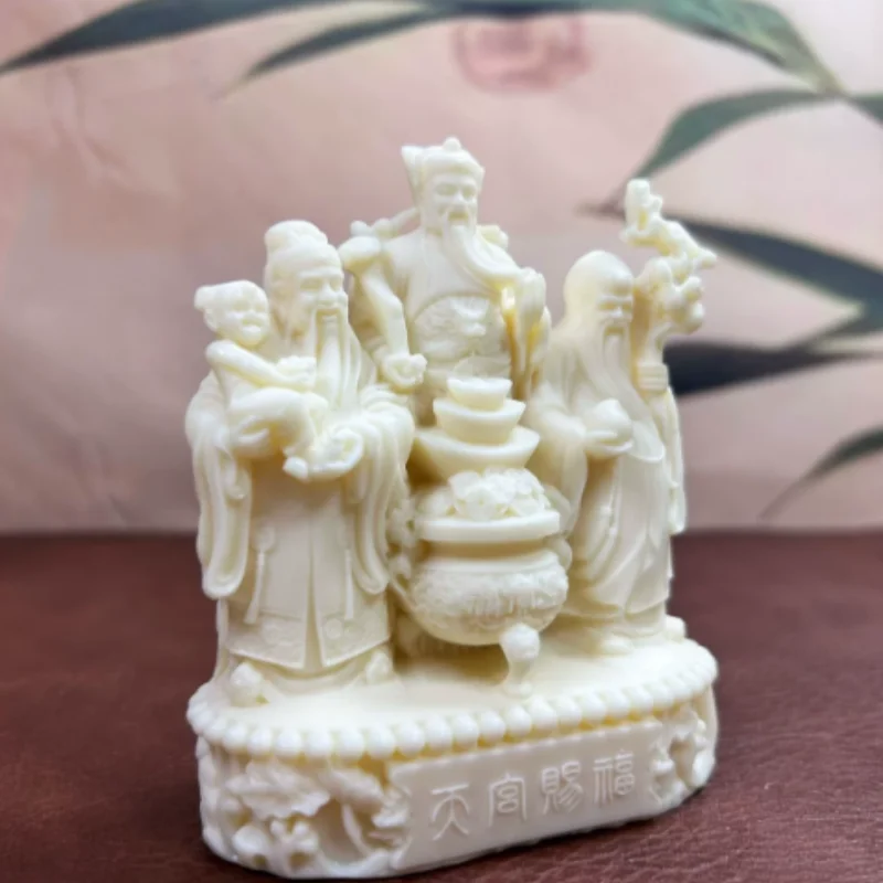 Tagua Nut Carved Fulushou Three Star Deity Statue - Wealth God Car Dashboard Ornament, Feng Shui Wealth Attraction Ornament view 2